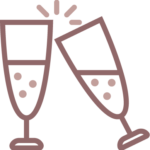 Celebration and event planning icons, toasting champagne glasses