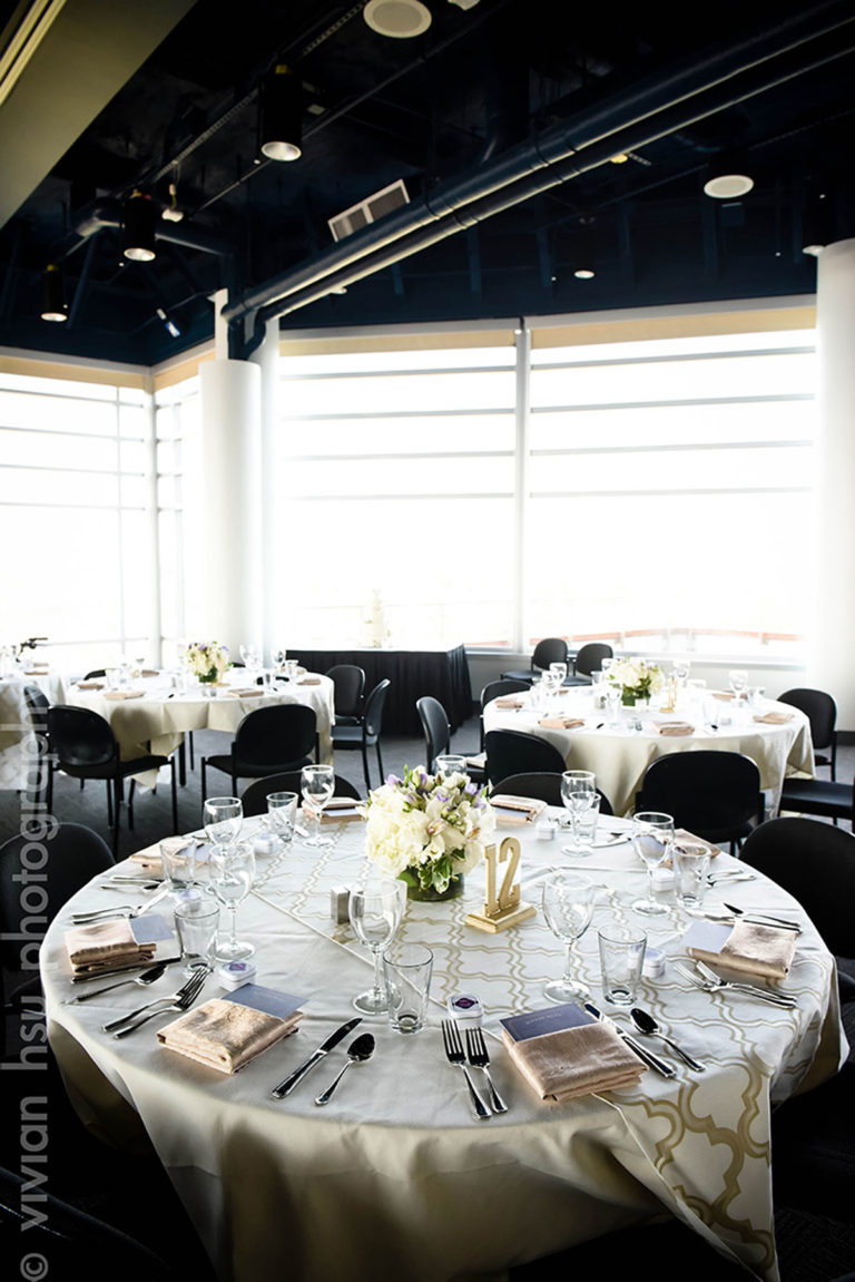 Elegant wedding reception tablescape at a Tacoma wedding venue.