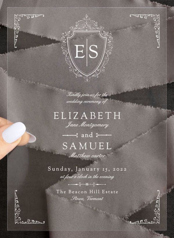 Scroll Monogram Clear Wedding Invitations stationery