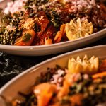 Festive Christmas party food display catering with seasonal ambiance and delicious bites.